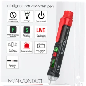HABOTEST HT100P Non-contact Test Pencil LCD Digital Voltage Tester AC Phase & Voltage Detector with Sound and Light Alarm Portable NCV Pen-type Electroscope with Sensitivity/ (Free Battery)
