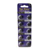 "Pack of 10 AG13/LR44 alkaline button cell batteries arranged in a single blister pack, suitable for small electronic devices like watches, calculators, and toys."