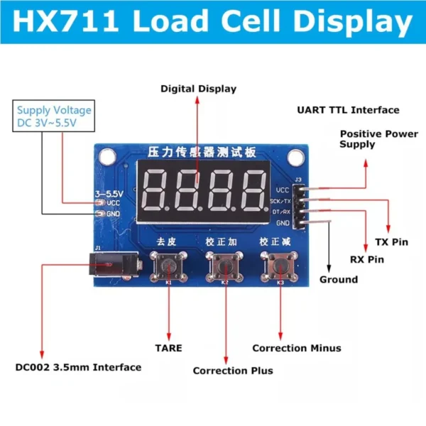 HX711 Load Cell AD Intelligent Weight Pressure Sensor Module with Display 24-bit Weighing Instrument Electronic Scale PCB.