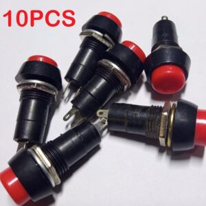 10Pcs- Click Switch PBS-11 SELF-LOCK AC 250V 3A 2 Pin Leads On Off SPST RED CAP Self-Locking Plastic Push Button Switch Latching Switches