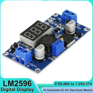 LM2596 DC Buck Module + LED Display Voltmeter 3A Adjustable Step Down Converter for Diy Power WiFi Router Onu