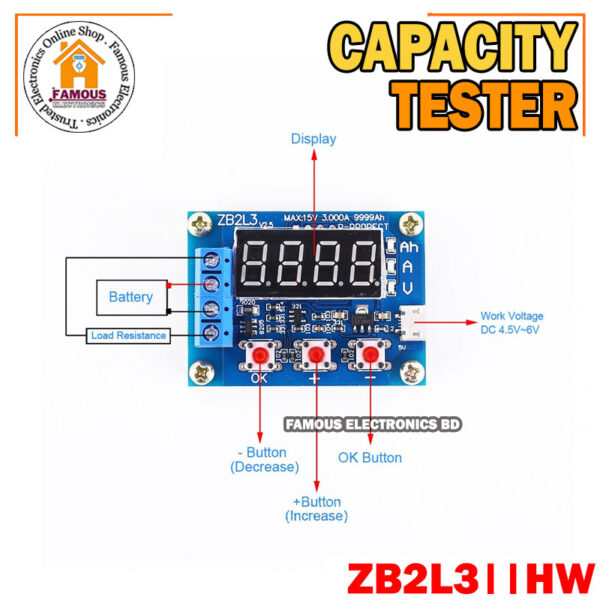 ZB2L3 / HW Battery Capacity Tester LED Digital Display 1.2V ~12V 18650 Lithium Battery Power Supply Test Resistance Lead-acid Capacity Discharge Meter - Image 6