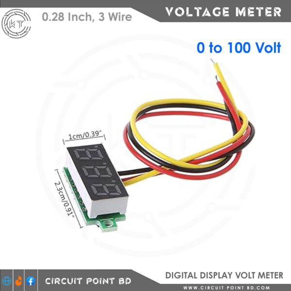 Mini Digital Voltmeter DC 0-100V, 3-Wire LED Display Panel Voltage Meter – 0.28 Inch, Red/Blue/Green - Image 3