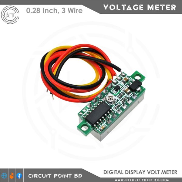 Mini Digital Voltmeter DC 0-100V, 3-Wire LED Display Panel Voltage Meter – 0.28 Inch, Red/Blue/Green - Image 2
