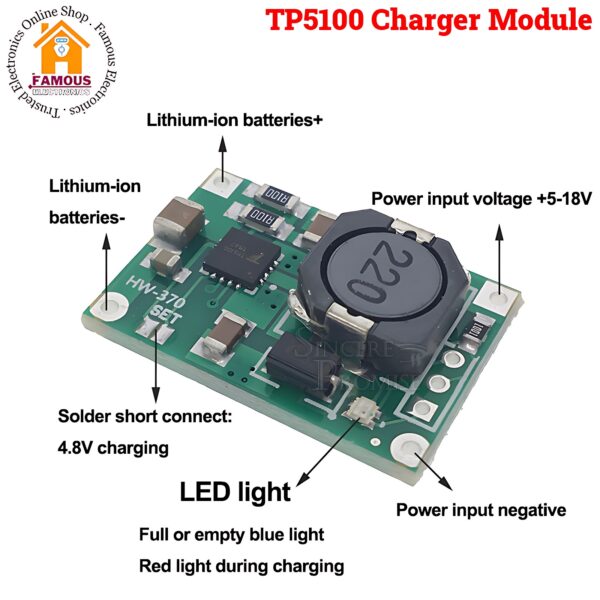 1PCS TP5100 2 Cells 8.4V / Single 4.2 V Lithium Lion Battery Charger Module 2A 18650 Charging PCB 5-18V DC Power Supply (TP5100 2A 8.4V) - Image 3