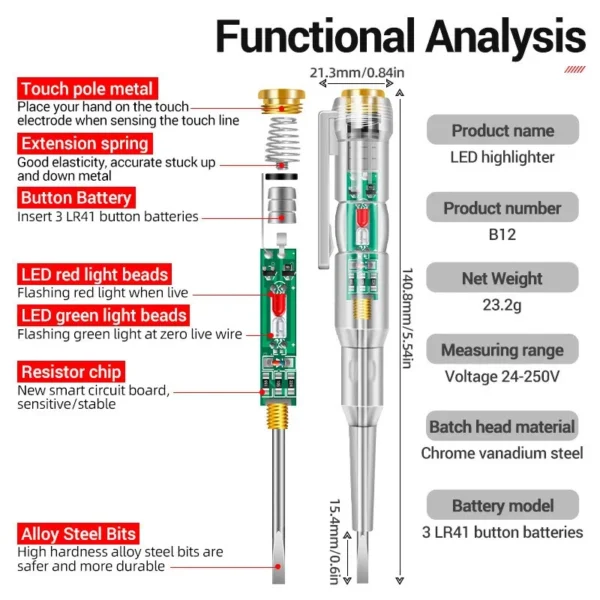 【3C VictoryEagle】ANENG Intelligent LED Photometer Voltage Voltmeter 24-250V Circuit Tester Electric Screwdriver Indicator - Image 2