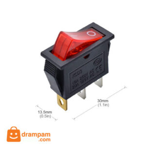 KCD3 Rocker Switch with Red Indicator – 16A 250V, 3 Pin, DPST