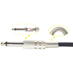 6.35mm TS Mono Metal Male Plug Audio Cable Connectors w/ Spring Tail.